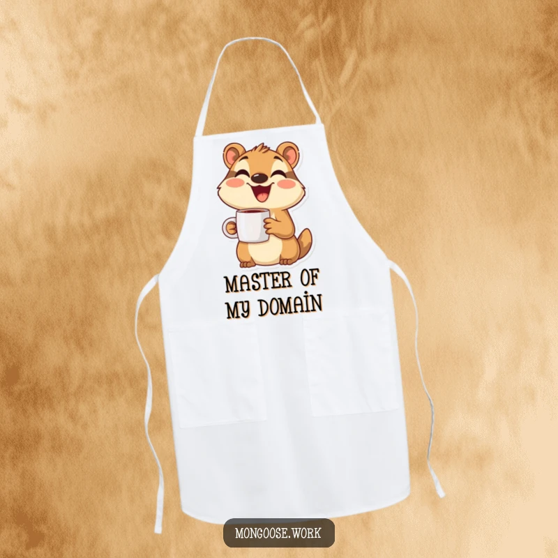 Funny Mongoose Apron: A cheerful, smiling mongoose character ready to help in the kitchen, making cooking fun.