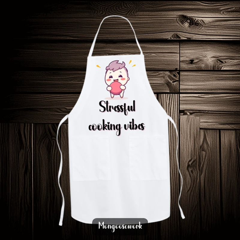 Funny Apron: Smiling character bouncing a stress ball, ready for kitchen duty with humor and energy.