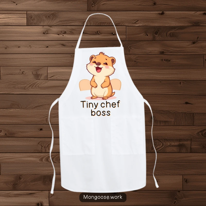 Funny Mongoose Meeting Apron: A whimsical mongoose is pictured on this apron, attending a small, cheerful business meeting while you cook.