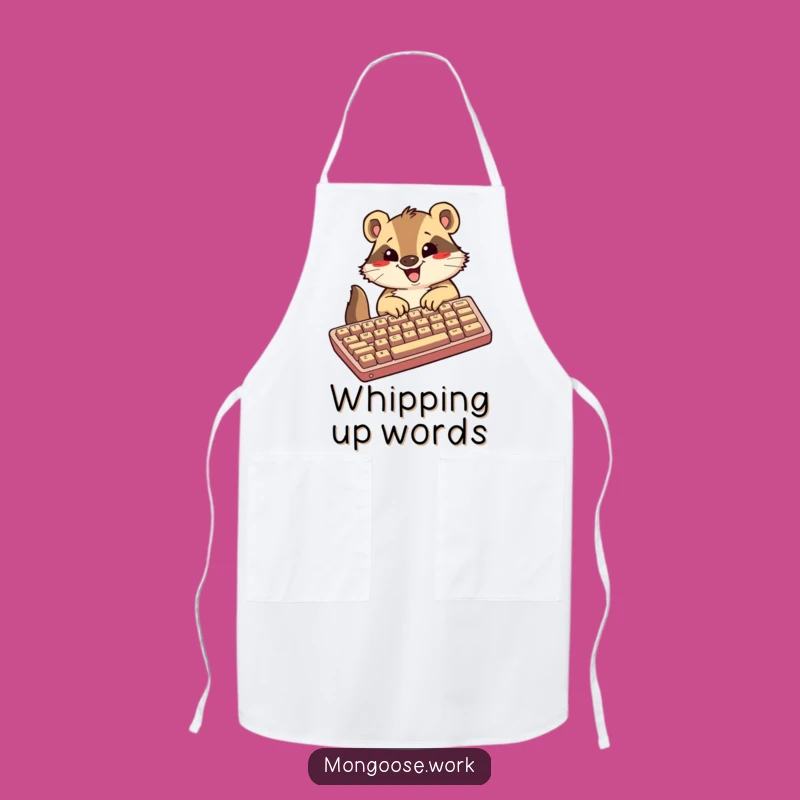 Funny Kawaii Mongoose Apron, Excited Typist, Kitchen Productivity & Gift