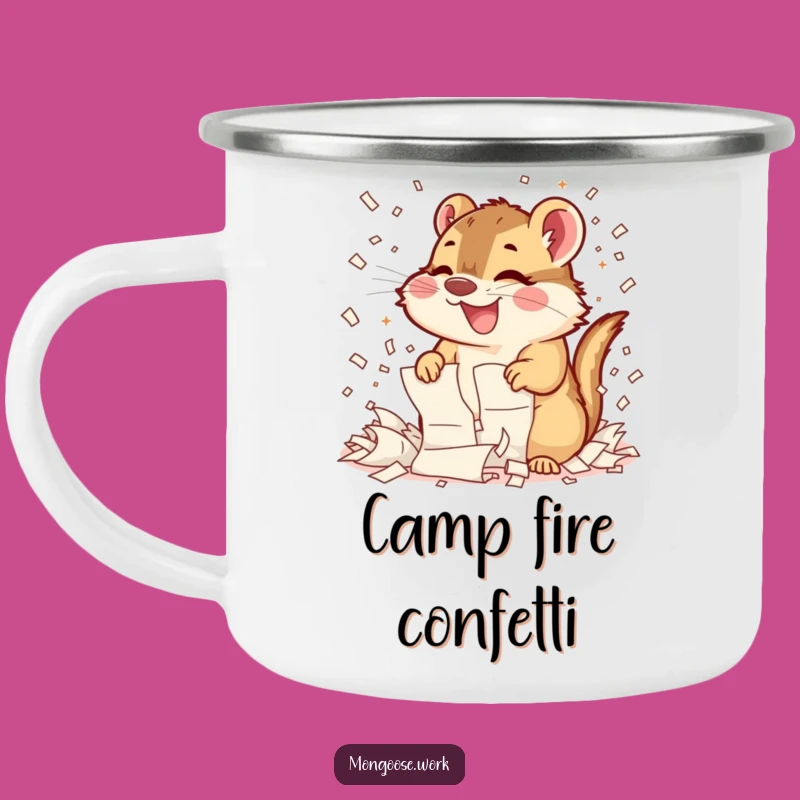 Funny Mongoose Shredding Camping Mug: Adventure Fuel with Paper Chaos, Perfect Funny Gift