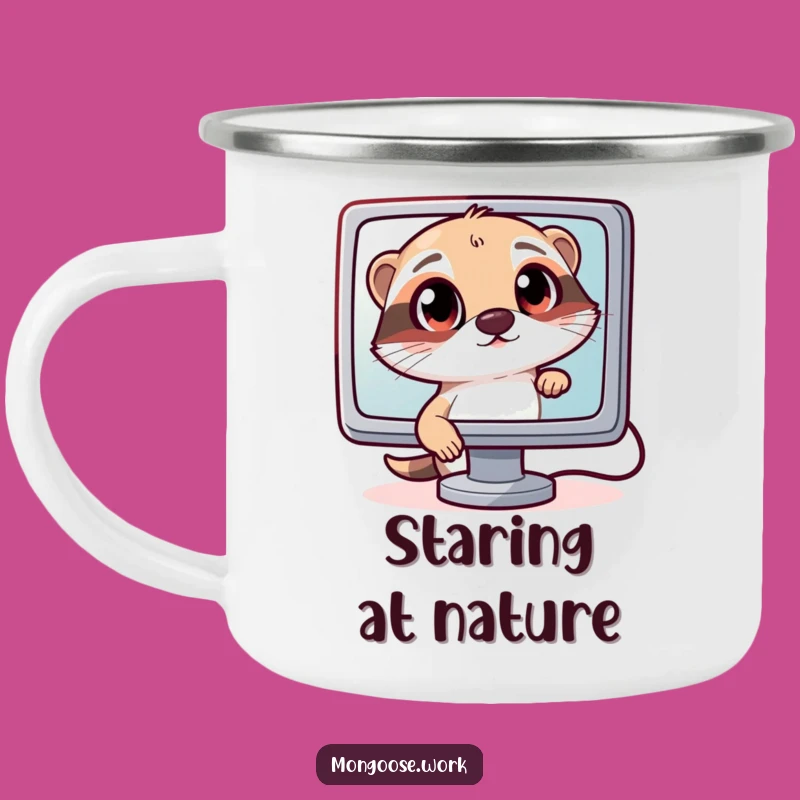 Funny Curious Mongoose Camping Mug: Explore the Outdoors with Tech-Inspired Humor
