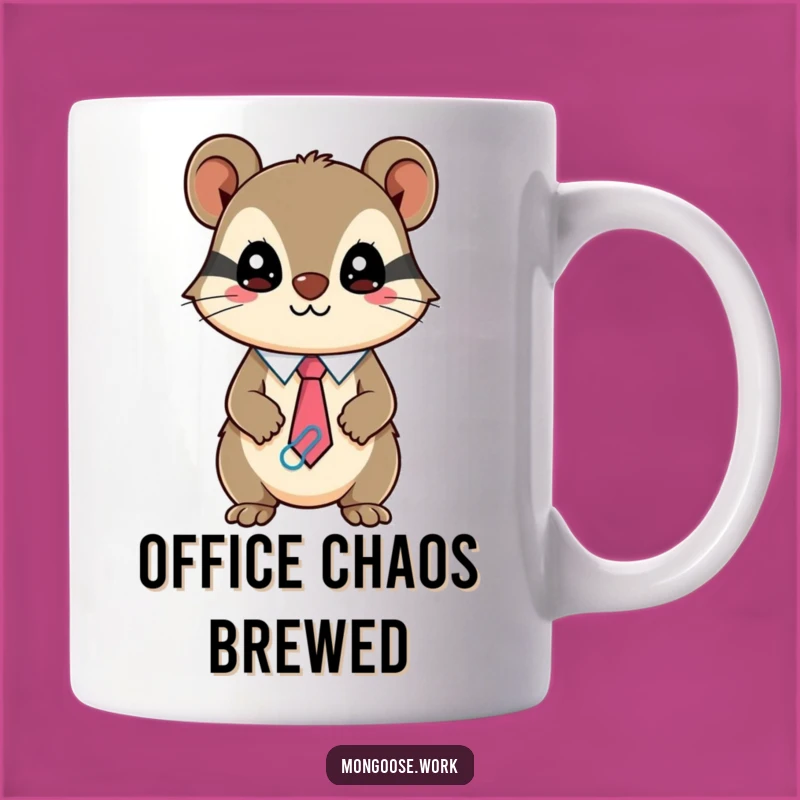 Funny Kawaii Mongoose Mug, Mischievous Paperclip Tie, Quirky Office Gift