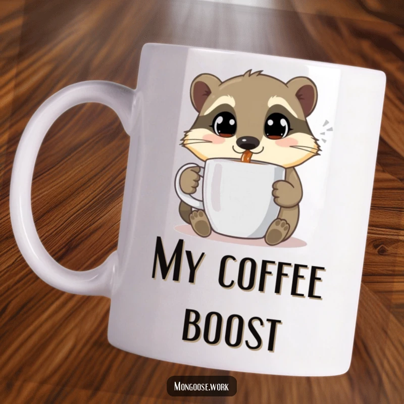 Funny Mongoose mug, sipping coffee, wide happy eyes, morning joy, coffee lover gift, perfect funny gift.