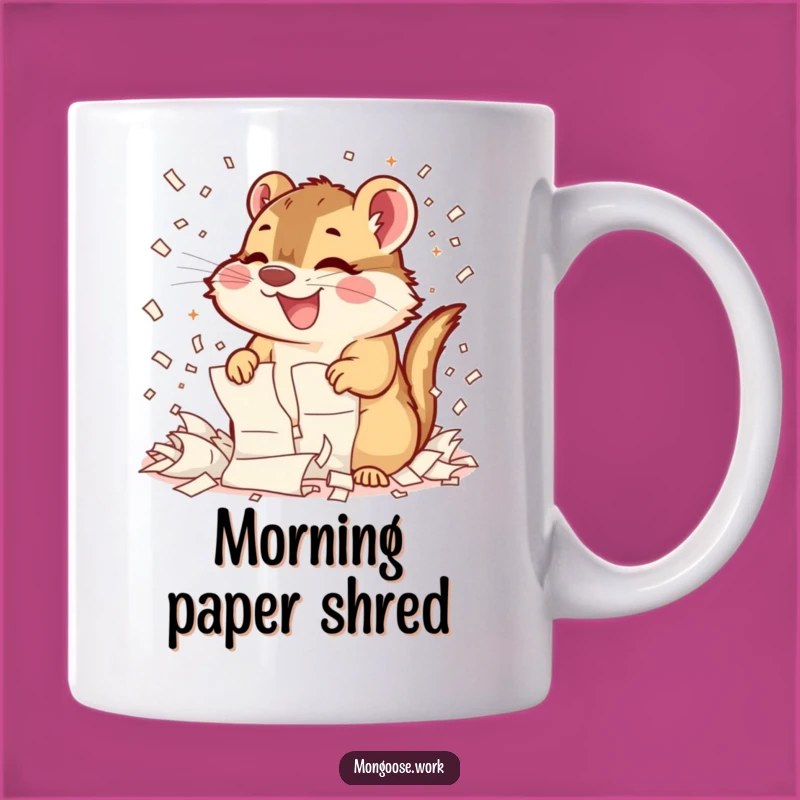 Funny Mongoose Paper Shredding Mug: Office Chaos Humor for Your Desk, Perfect Funny Gift