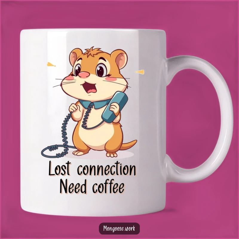 Funny Surprised Mongoose Phone Cord Tangle Mug: Office Chaos Gift