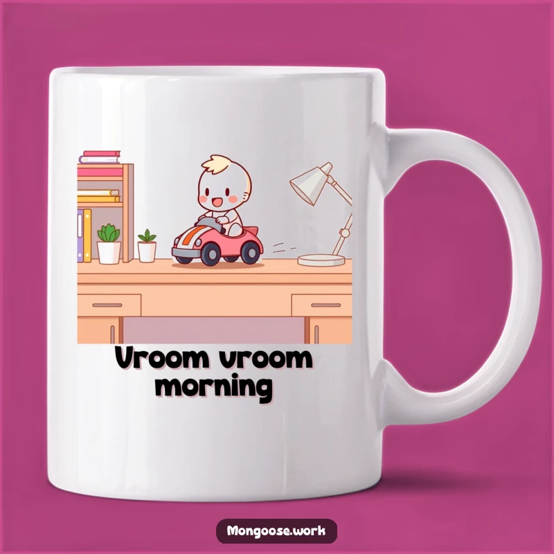 Funny Desk Racer Mug: Happy Character Toy Car Gift for Speedy Mornings