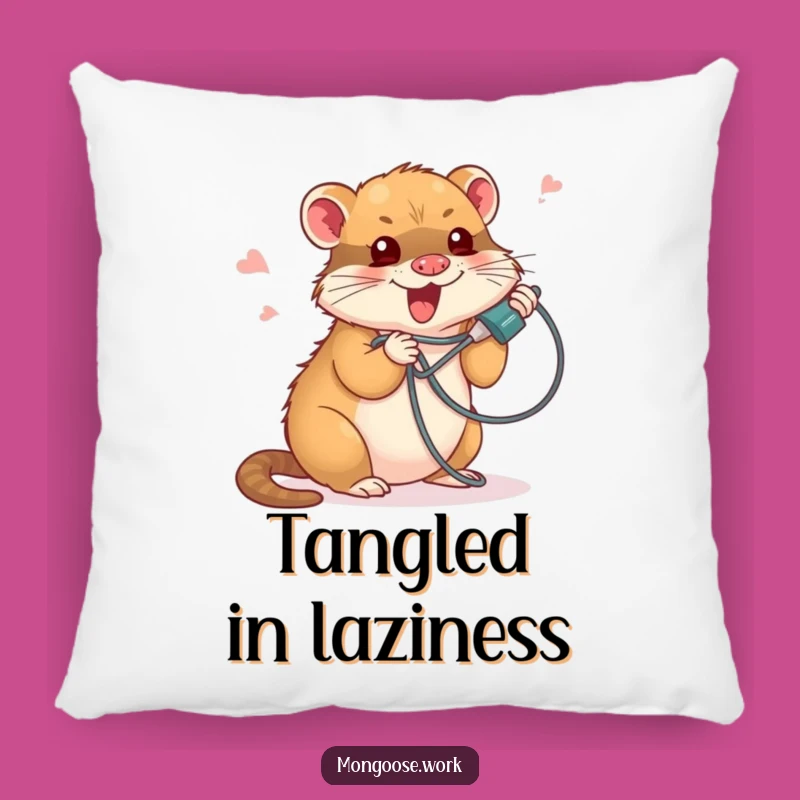 Funny Tech Trouble Pillow: Tangled Mongoose Cushion for Cozy Chaos
