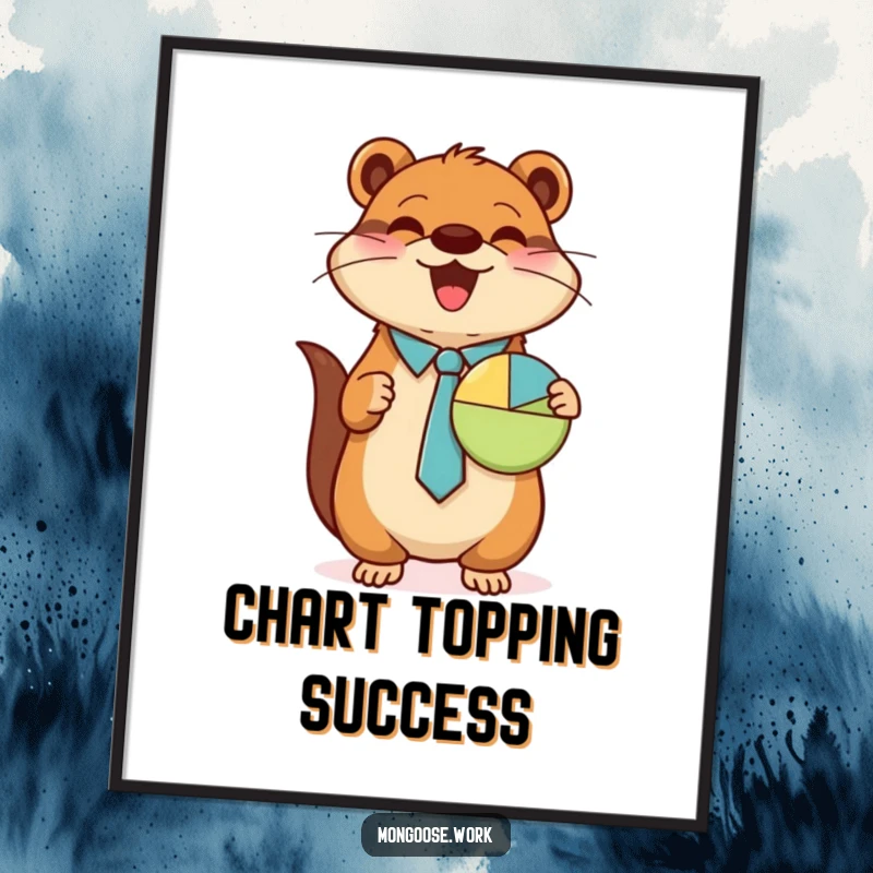 Funny Mongoose digital art, wearing tie, presenting pie chart, cute business illustration, instant download art, perfect funny gift.