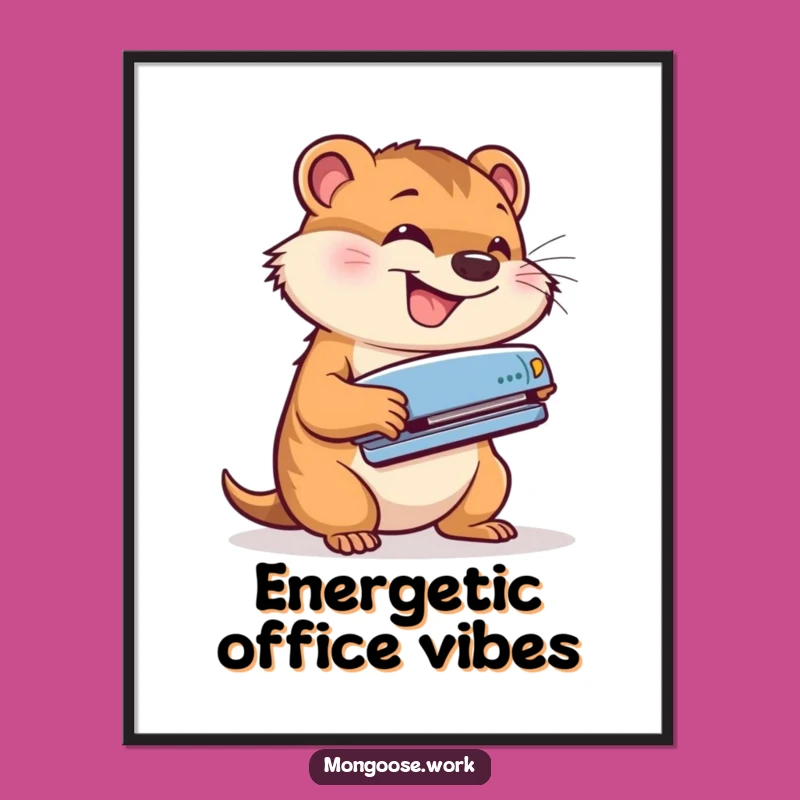 Funny Mongoose Stapler Digital Art: Energetic Office Wall Decor Gift