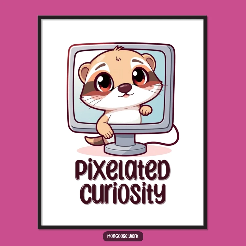 Funny Curious Mongoose Digital Art: Instant Tech Wonder Print for Whimsical Decor