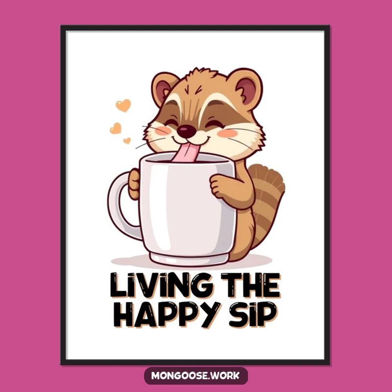 Funny Kawaii Mongoose Coffee Digital Art Print: Instant Morning Cheer