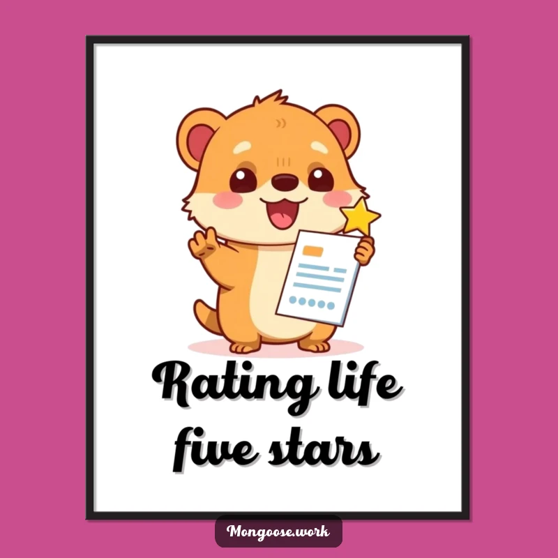 Funny Kawaii Mongoose Star Rating Digital Art Print: Instant Achievement Decor