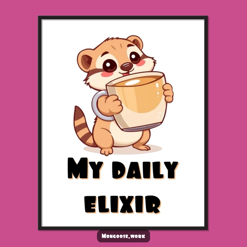 Funny Mongoose Coffee Embrace Digital Art Print: Hilarious Decor Gift