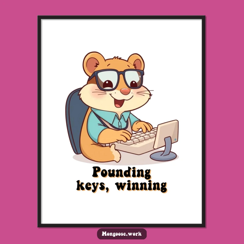 Funny Mongoose Office Worker Digital Art: Hilarious Wall Decor Print