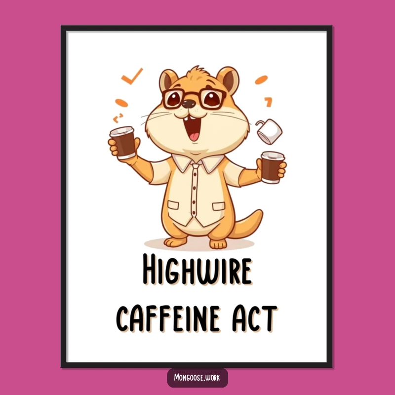 Funny Mongoose Office Worker Digital Art: Juggling Coffee Decor