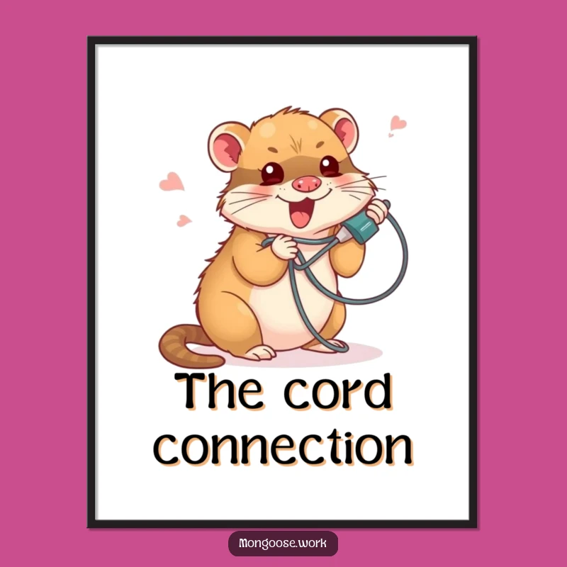 Funny Mongoose Phone Cord Digital Art: Tangled Tech Wall Decor Gift