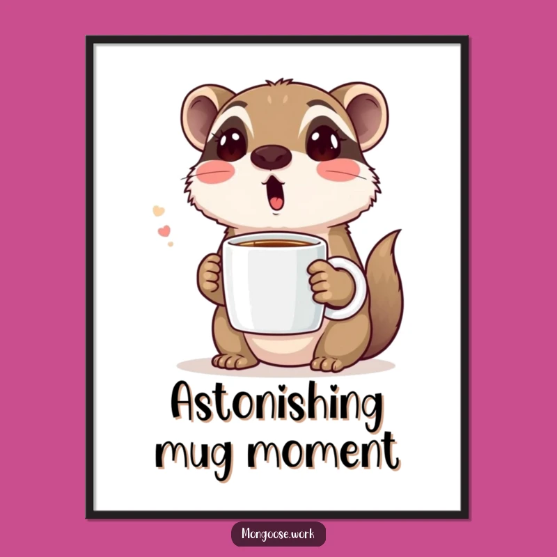 Funny Mongoose Reaction Digital Art: Surprised Coffee Face Wall Decor Gift