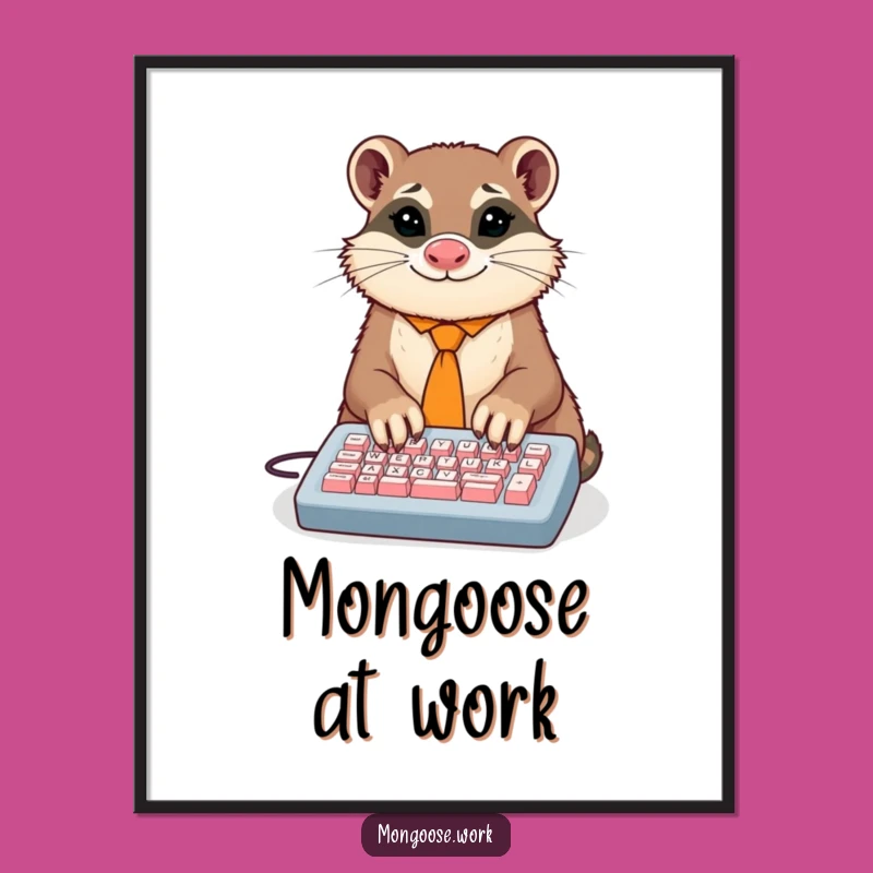 Funny Mongoose Typist Digital Art: Dapper Animal's Typing Skills, A Whimsical Funny Gift for Walls