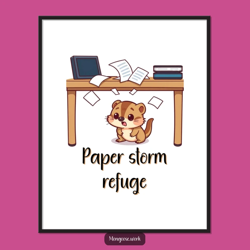 Funny Startled Mongoose Digital Art: Hilarious Desk Ducking Printable, Perfect Funny Gift