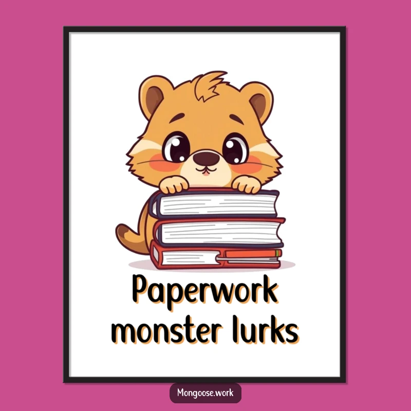 Funny Mongoose Art Print: Surprised by Files, Instant Funny Gift