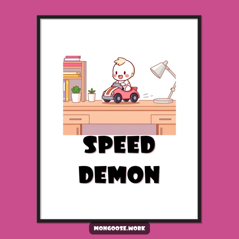 Funny Desk Racer Digital Art: Happy Character Print for Instant Playful Decor