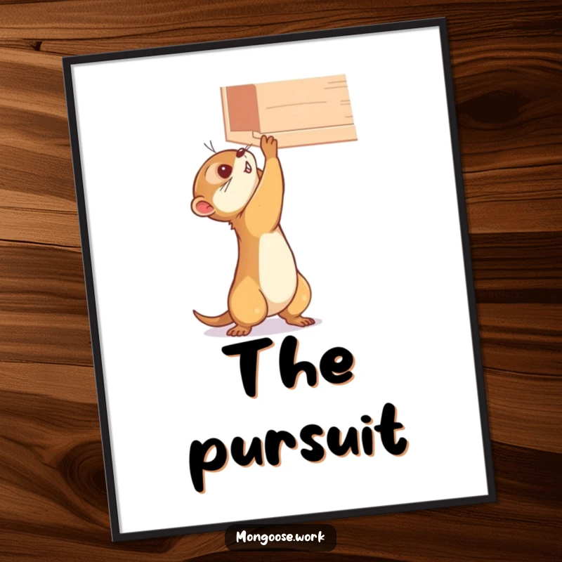 Funny mongoose digital art print, stretching determinedly for a high shelf, a humorous and inspiring piece of wall decor.