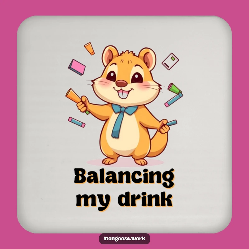 Funny Mongoose Coaster - Juggling Office Supplies, Protect Surfaces & Hilarious Gift