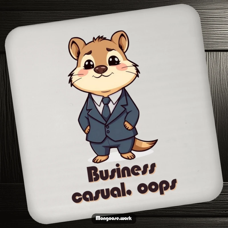 Funny Business Mongoose Coaster: A confused mongoose in a business suit perched on a coaster, adding a funny touch to any table.