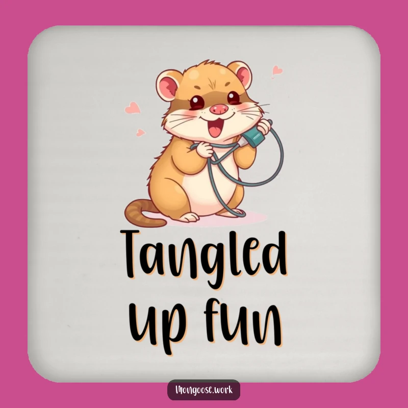 Funny Cord Chaos Drink Coaster: Tangled Mongoose Table Protector Gift