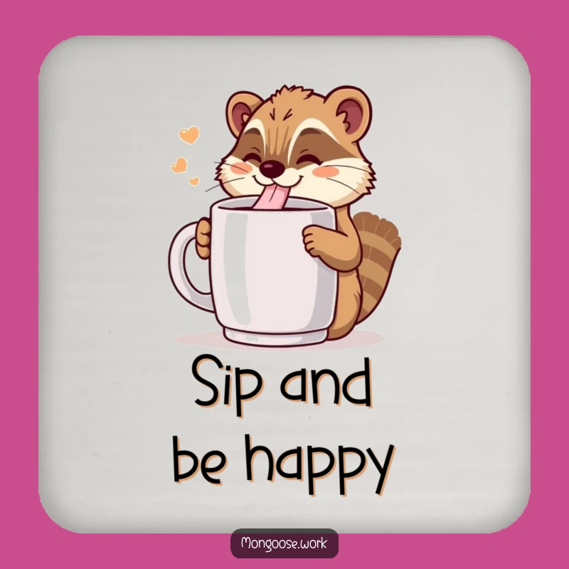 Funny Kawaii Mongoose Coffee Drink Coaster: Protect Surfaces with Cheer