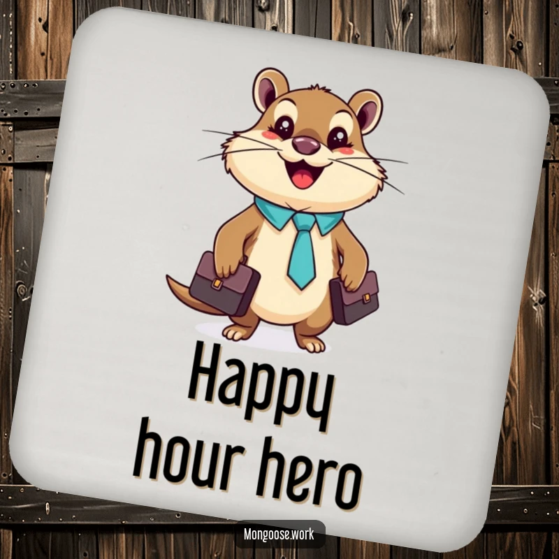 Funny mongoose with a tie and briefcase, designed as a protective and funny coaster.