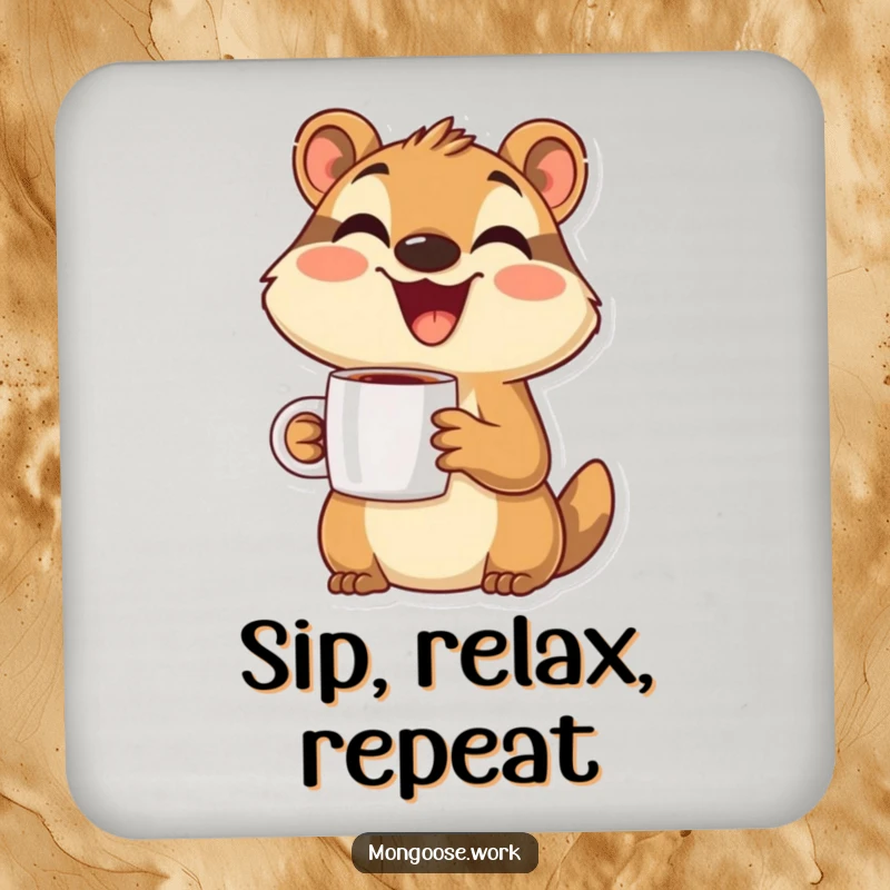 Funny Mongoose Drink Coaster: A happy, smiling mongoose character adding cheer to your surfaces.