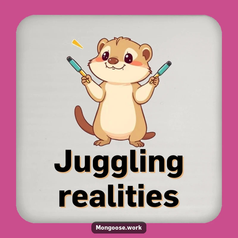 Funny Mongoose Juggling Pens Coaster - Protect Surfaces with Humor Gift