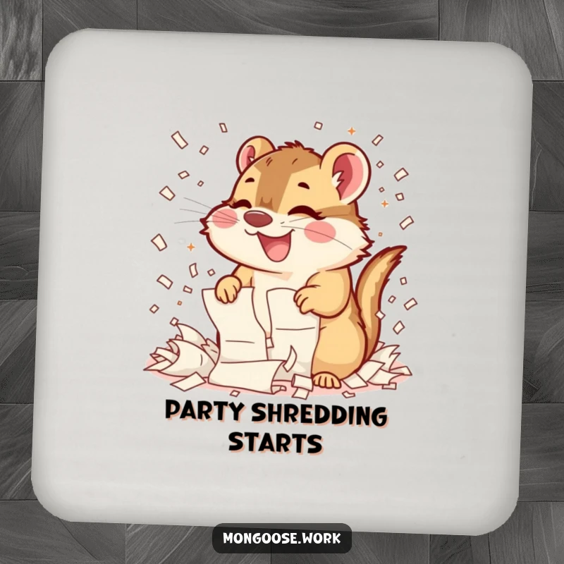 Funny Mongoose Shredding Coasters: A set of coasters featuring a mongoose enthusiastically shredding papers, bringing a sense of playful chaos.