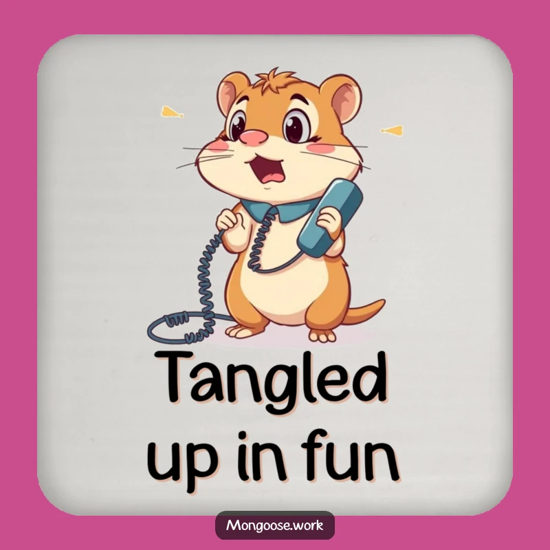 Funny Mongoose Phone Cord Tangle Coaster: Bewildered Desk Protection