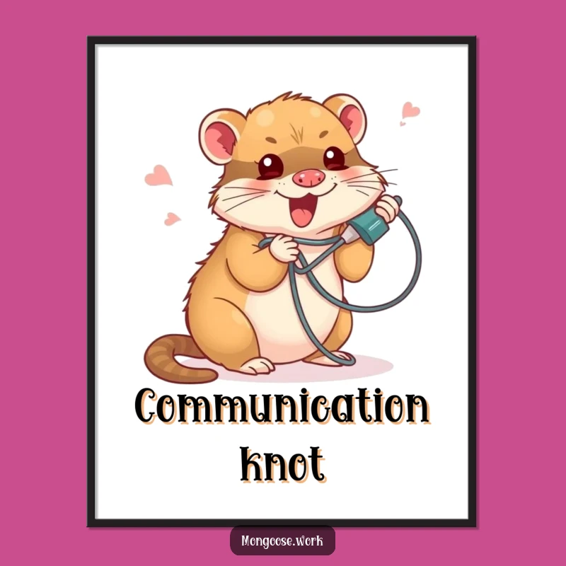 Funny Phone Cord Fiasco Poster: Tangled Mongoose Wall Art Gift