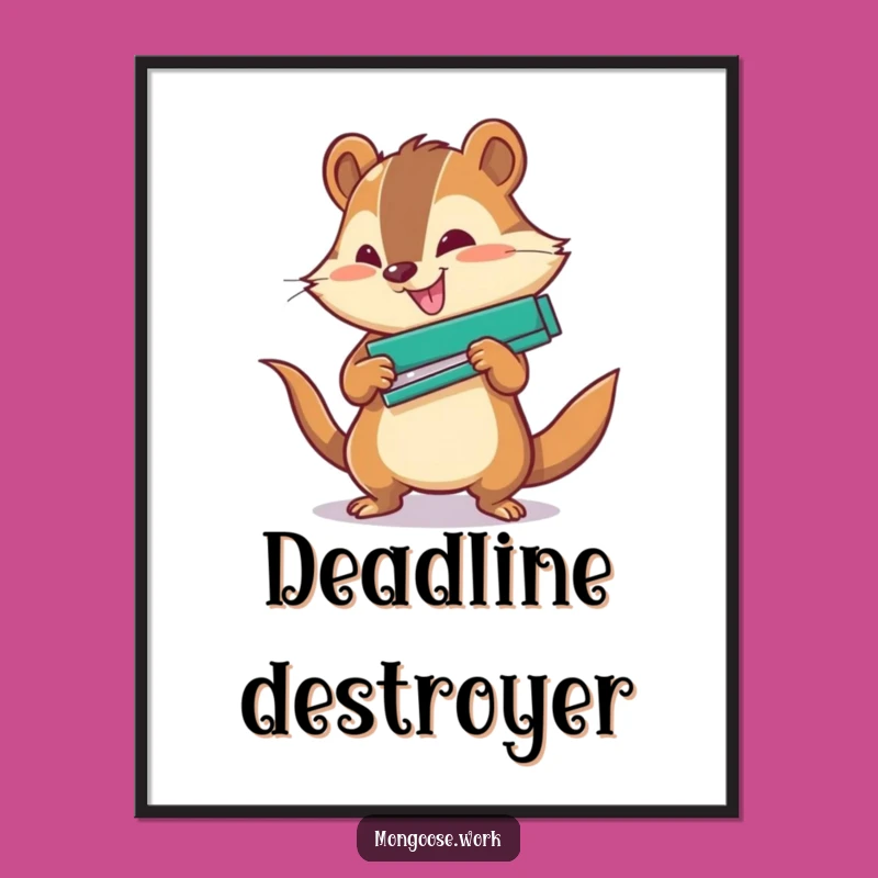 Funny Office Poster: Mongoose Stapler Power Art, Motivational Funny Gift for Decor