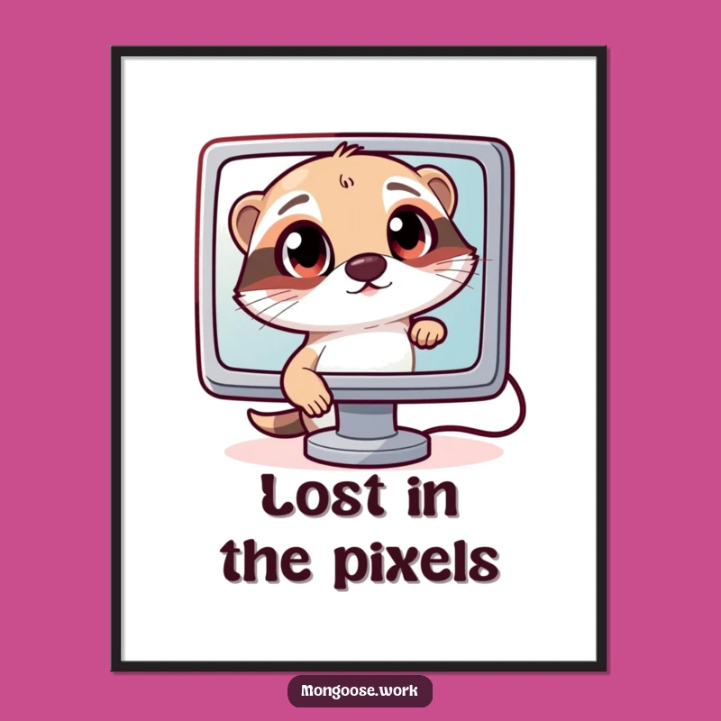 Funny Curious Mongoose Poster: Digital Wonder Wall Art for Tech Enthusiast Gifts