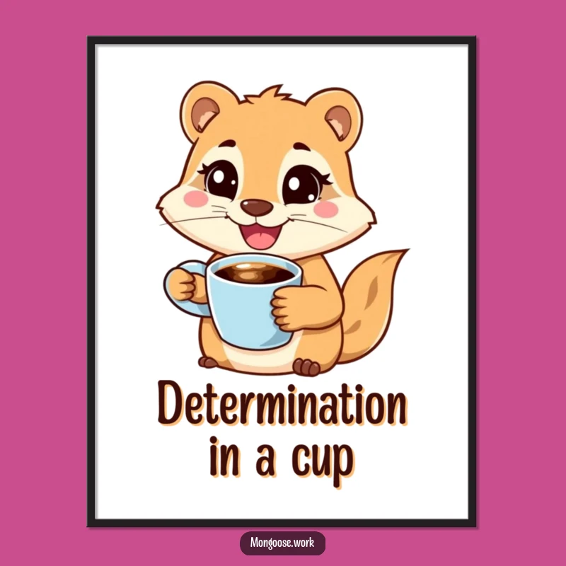 Funny Determined Mongoose Coffee Poster - Hilarious Motivational Wall Art