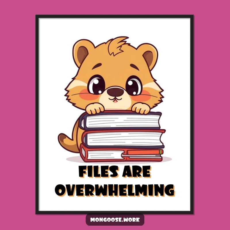 Funny Mongoose Office Poster: Surprised by Files, Inspiring Funny Gift Art
