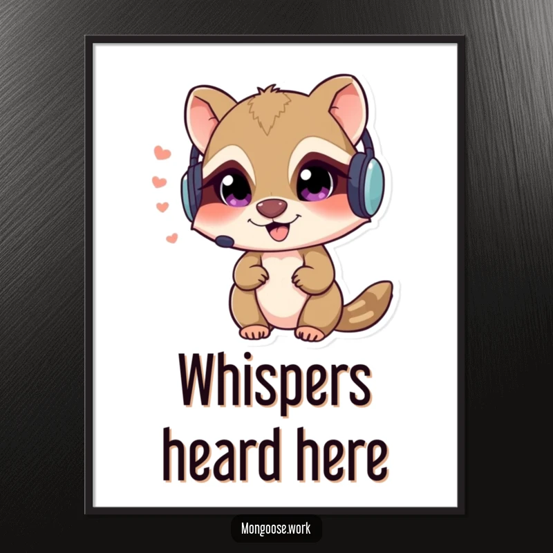 Funny Mongoose spy poster art of a mischievous character in a headset, whispering secrets, ideal for adding humor to decor.