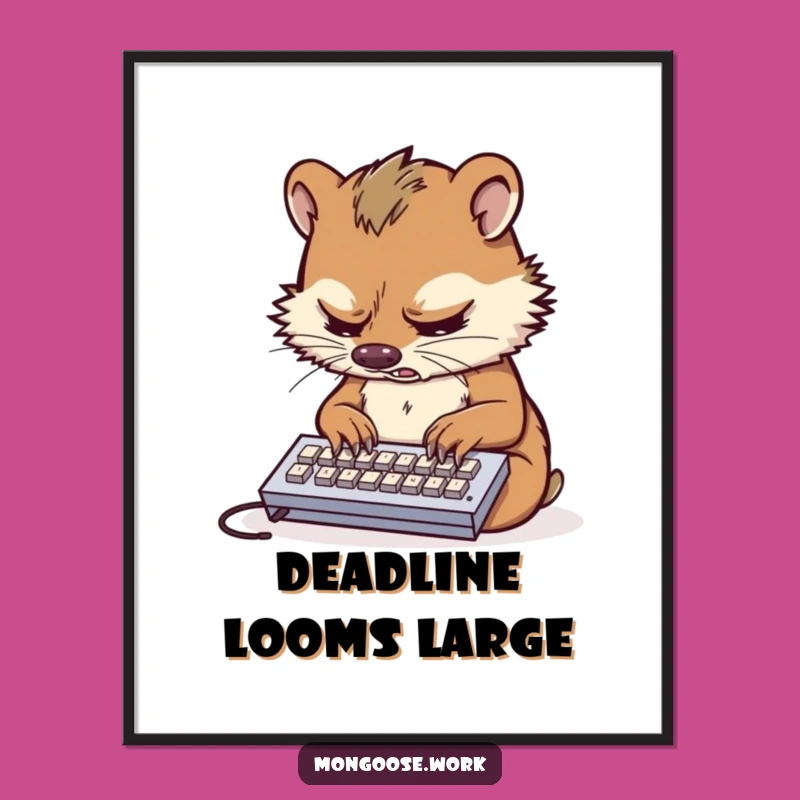 Funny Mongoose Typing Poster: Quirky Wall Art for Workspaces