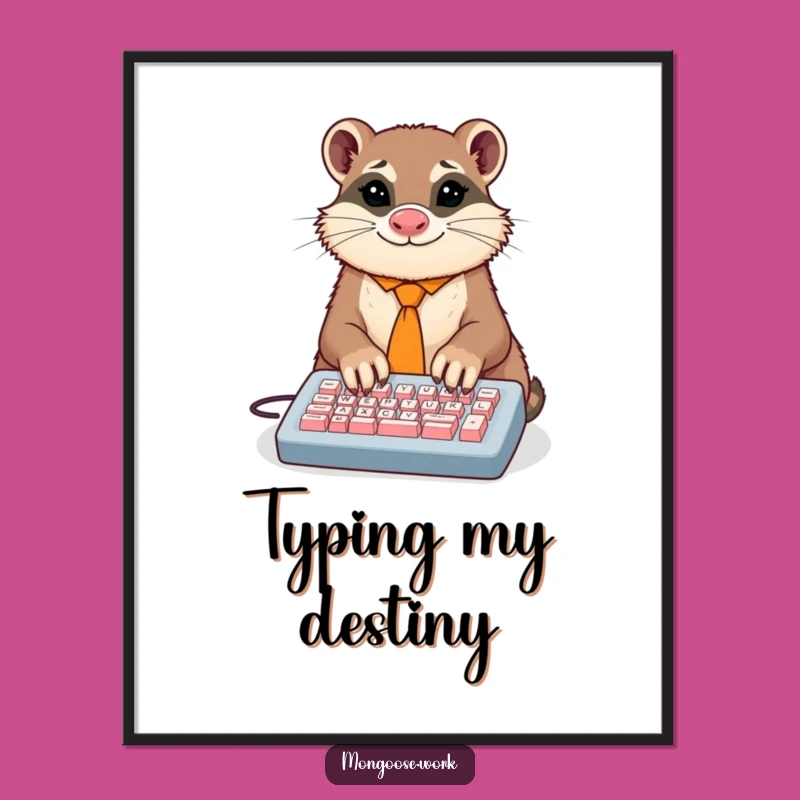 Funny Mongoose Typist Poster: Dapper Animal's Typing Art, A Whimsical Funny Gift for Walls