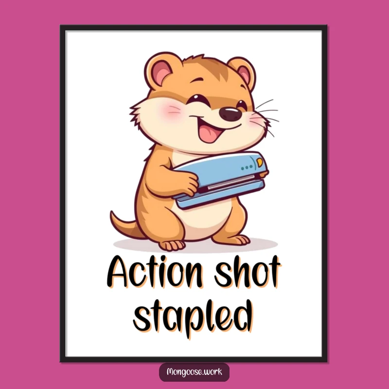 Funny Office Motivation Poster: Mongoose Stapler Art Print Gift