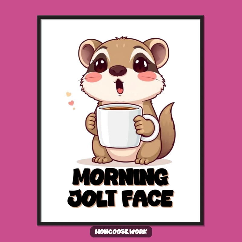 Funny Morning Mongoose Poster: Surprised Coffee Face Wall Art Gift