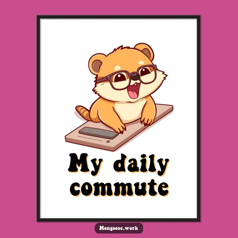 Funny Sliding Mongoose Poster: Mongoose's Desk Joy Art, A Whimsical Funny Gift for Walls