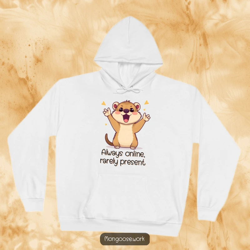Funny Mongoose Hoodie: Cute mongoose character enthusiastically cheering during a video call, super soft and funny gift.