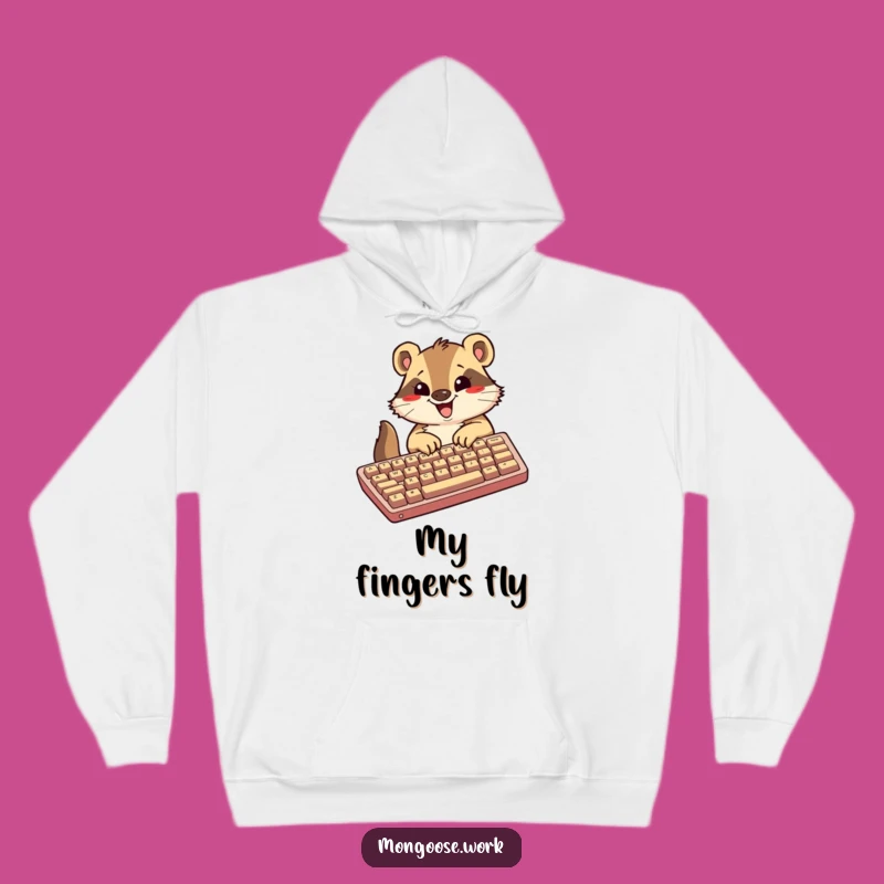 Cozy Funny Kawaii Mongoose Hoodie, Excited Typist, Warm & Energetic Gift