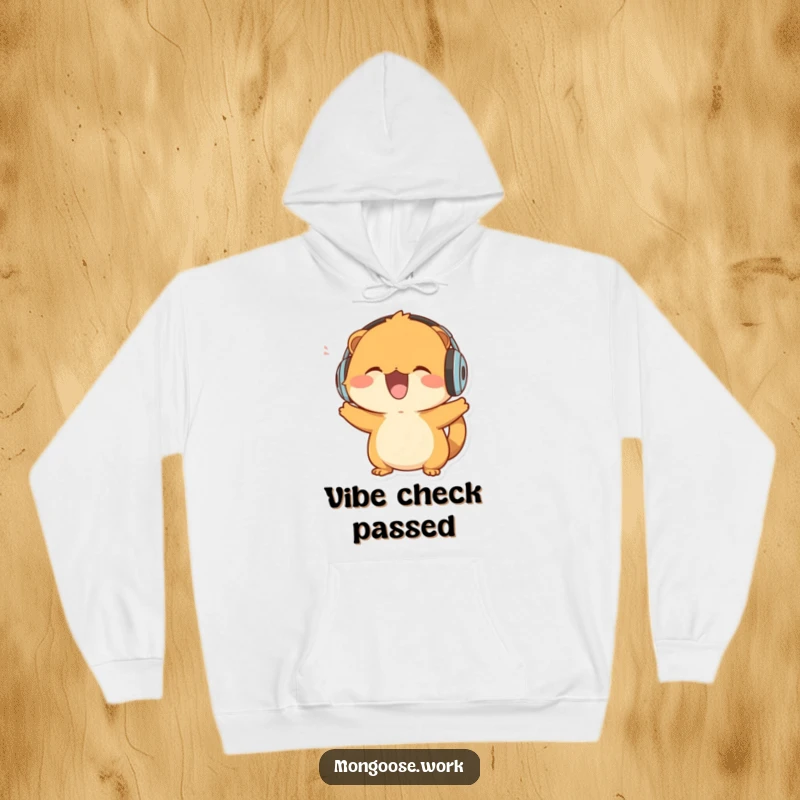 Funny Mongoose Hoodie: A mongoose wearing headphones, joyfully bobbing its head, perfect for music lovers.